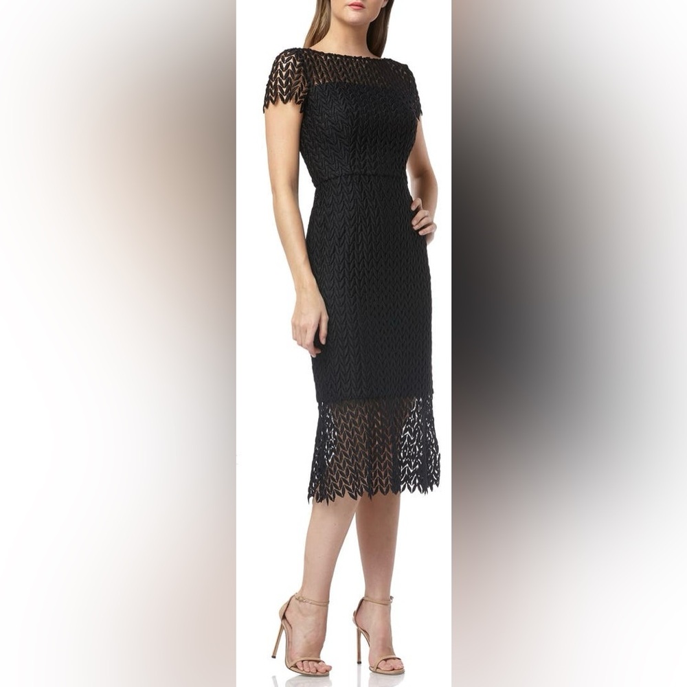 Kay Unger Black Tatum Floral Lace Midi Dress Women’s Size 6  NWT MSRP $248